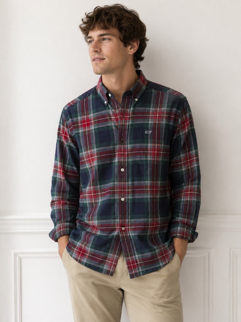 Vineyard Vines | Christmas Cotton Classic Fit Whale Plaid Shirt Preppy Size S